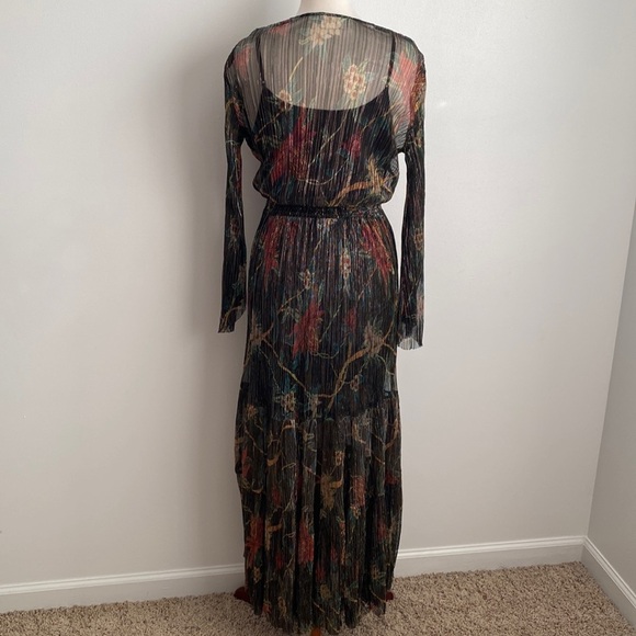 BA&SH Hendrix Metallic Plisse’ Floral Maxi Dress Size 6 - Picture 12 of 16